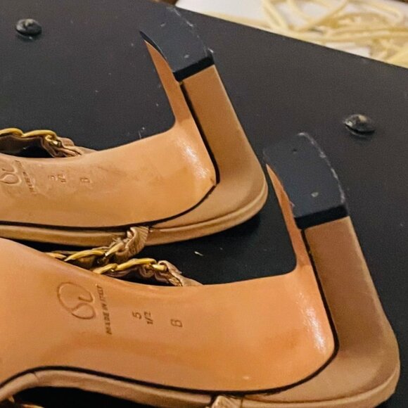 ST. JOHN, Gold Chain, Slip-On Sandal, Heels, Size 5.5 - Picture 4 of 6